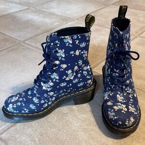 Dr. Martens Lynn Blue Floral Canvas Women's Combat Boots
